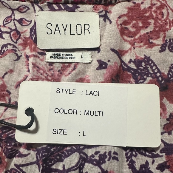 NWT SAYLOR Laci Mini Dress Pink Floral Combo Puff Sleeve Ruffle Mixed Print LRG - Picture 9 of 12